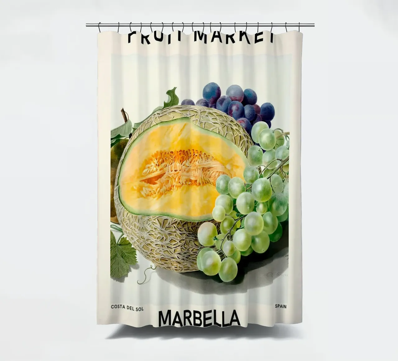 Mercato della frutta di Marbella - Poster botanico Melone e uva tenda da doccia da ClubArt