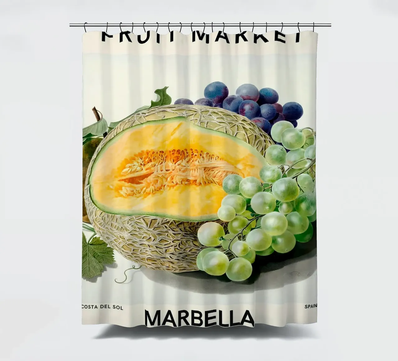 Mercato della frutta di Marbella - Poster botanico Melone e uva tenda da doccia da ClubArt