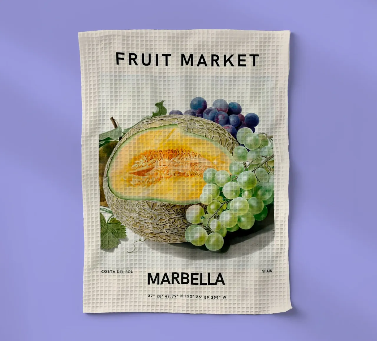 Mercato della frutta di Marbella - Poster botanico Melone e uva canovaccio da cucina da ClubArt