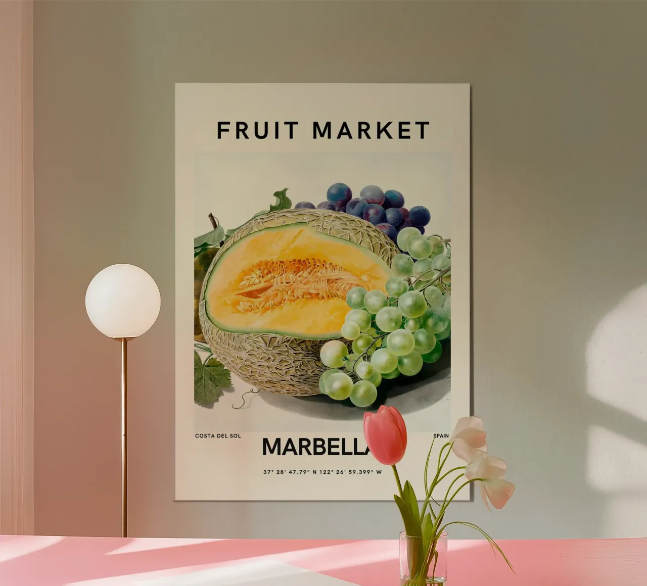 Mercato della frutta di Marbella - Poster botanico Melone e uva carta hahnemühle da ClubArt