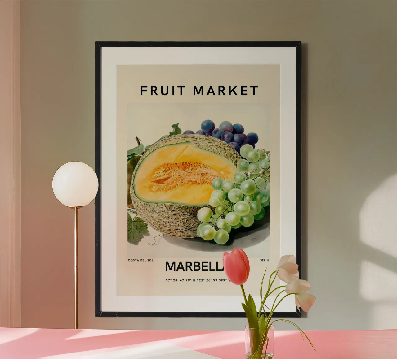 Mercato della frutta di Marbella - Poster botanico Melone e uva carta hahnemühle da ClubArt