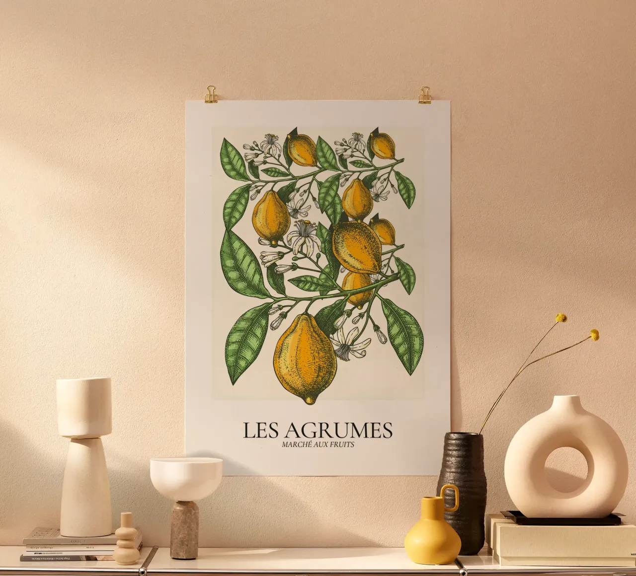 Les Agrumes - Poster botanico dettagliato sui limoni poster con telaio in plastica da ClubArt
