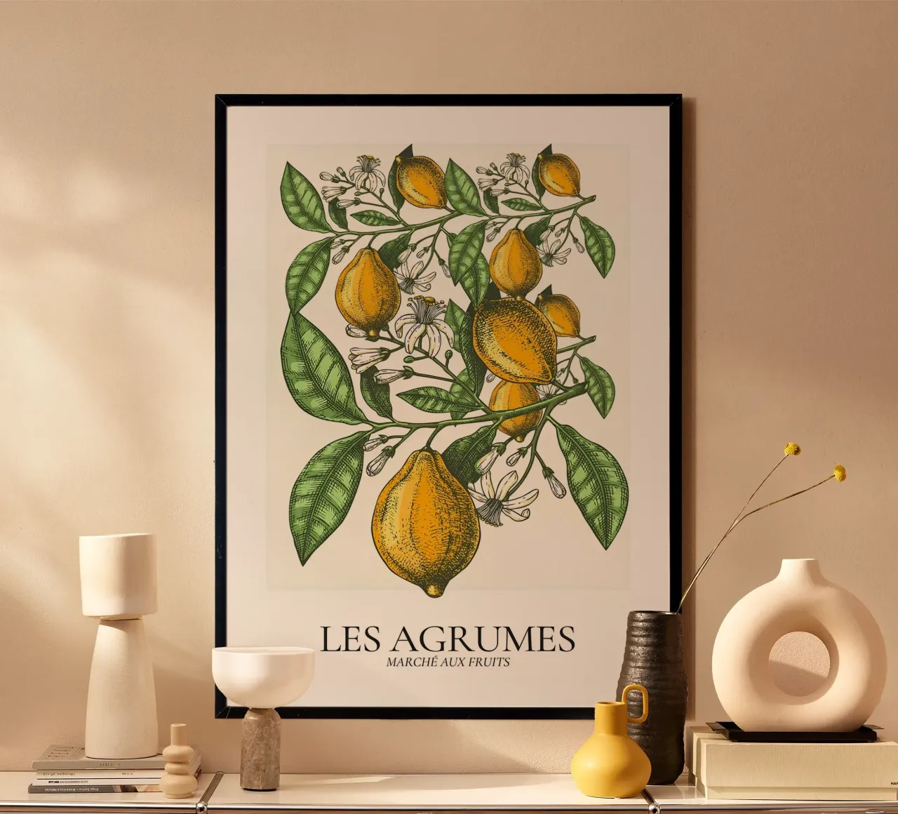 Les Agrumes - Poster botanico dettagliato sui limoni poster con telaio in plastica da ClubArt