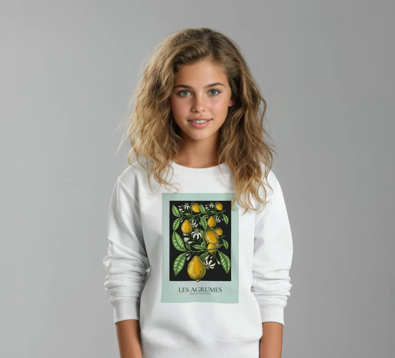 Les Agrumes - Elegant Lemon Botanical Dark Print kids sweatshirt by ClubArt