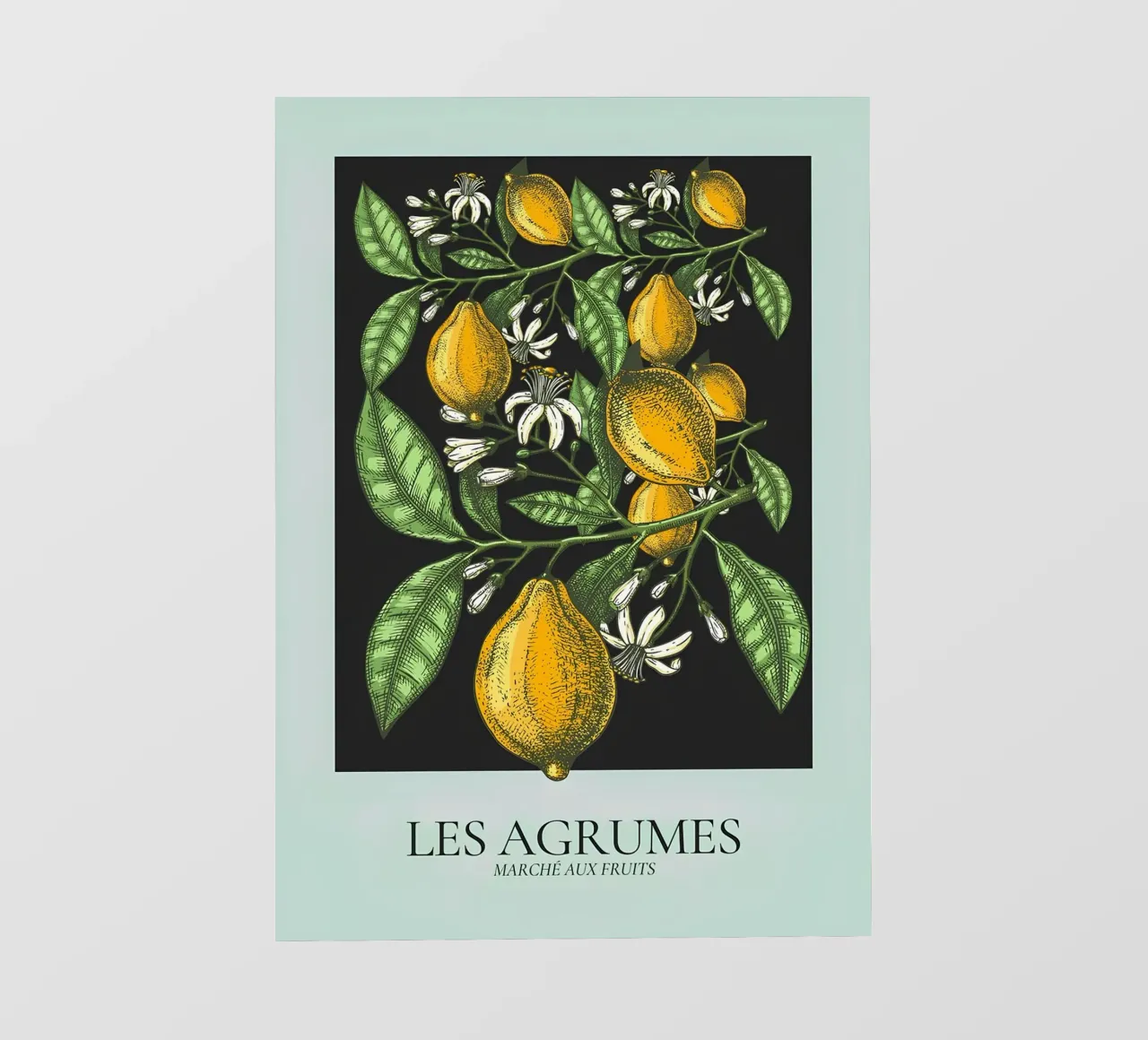 Les Agrumes - Elegante Zitrone Botanical Dark Print PVC Plane von ClubArt