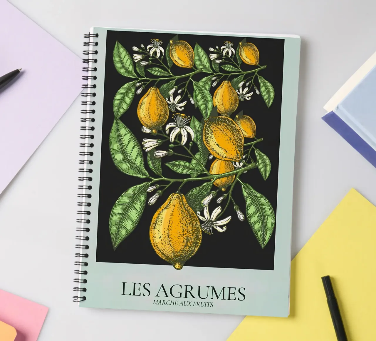 Les Agrumes - Elegante Zitrone Botanical Dark Print Ringbuch von ClubArt