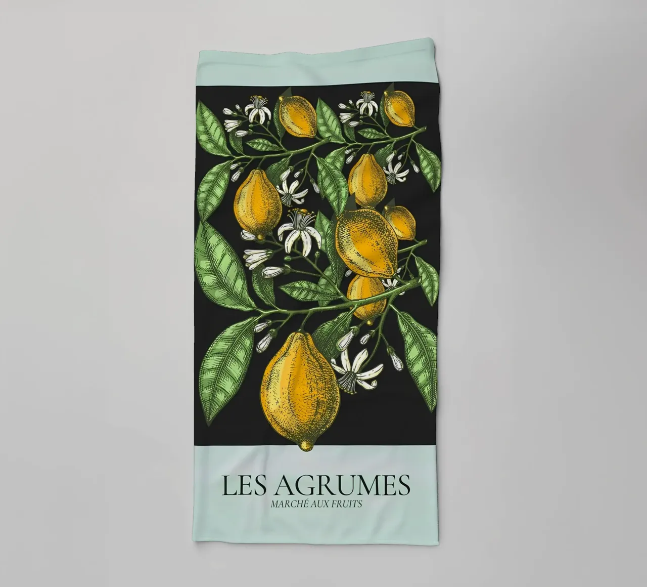 Les Agrumes - Elegante Zitrone Botanical Dark Print Handtuch von ClubArt