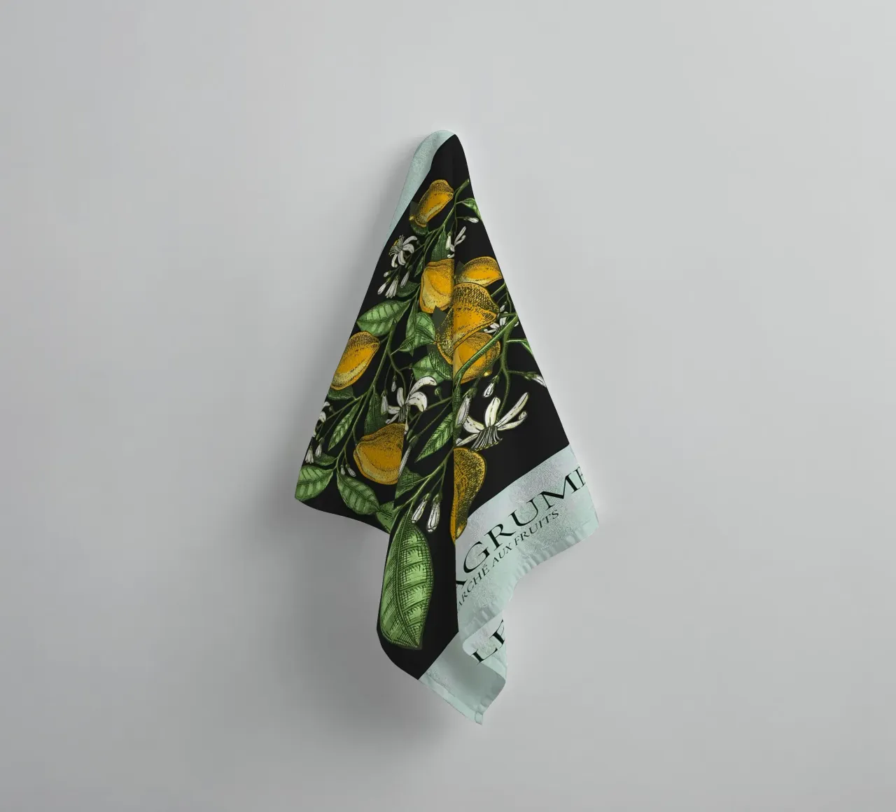 Les Agrumes - Elegante Zitrone Botanical Dark Print Handtuch von ClubArt