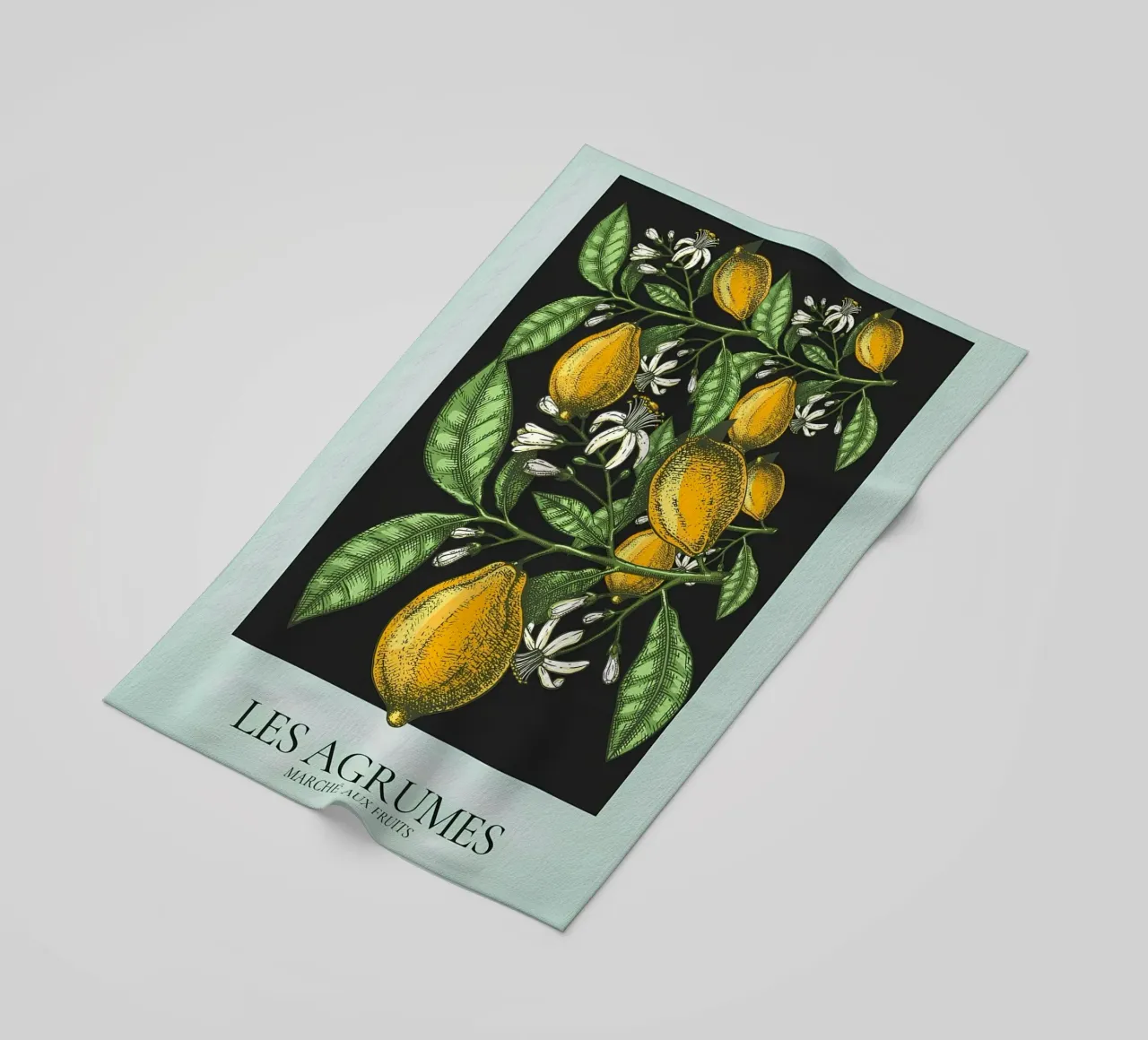 Les Agrumes - Elegante Zitrone Botanical Dark Print Strandtuch von ClubArt
