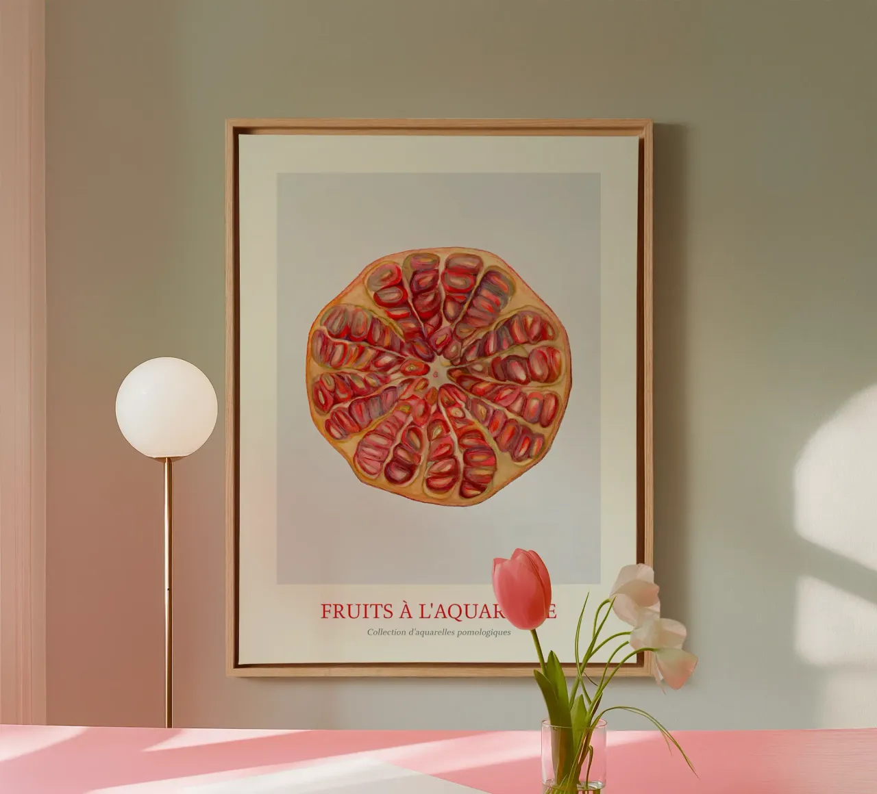 Aquarelle Fruits - Pomegranate Slice Botanical Print canvas with Floater frame by ClubArt