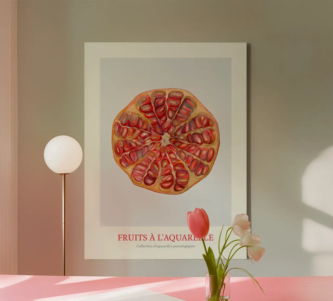 Aquarelle Fruits - Pomegranate Slice Botanical Print canvas with Floater frame by ClubArt