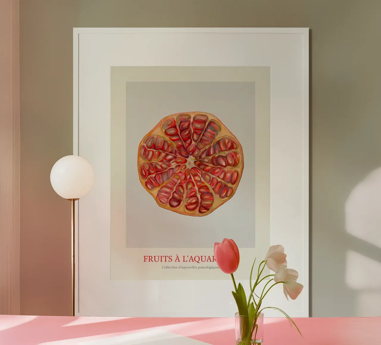 Aquarelle Fruits - Pomegranate Slice Botanical Print poster con marco de madera de ClubArt