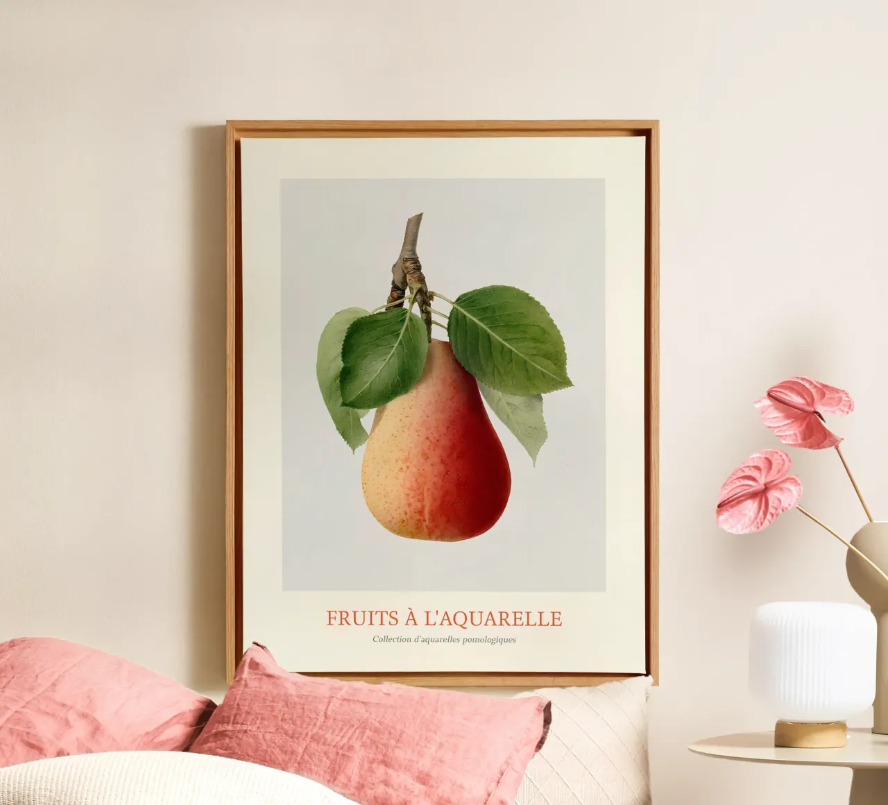 Aquarelle Fruits - Red & Green Pear Botanical Print canvas with Floater frame by ClubArt