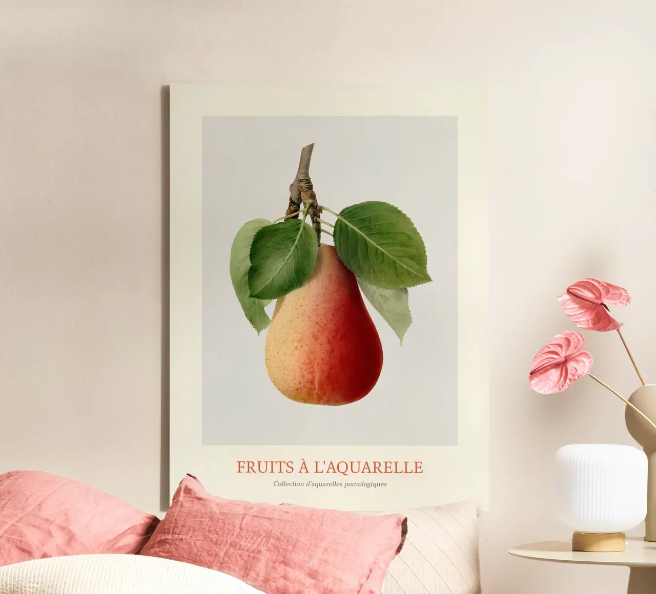 Aquarelle Fruits - Red & Green Pear Botanical Print canvas with Floater frame by ClubArt