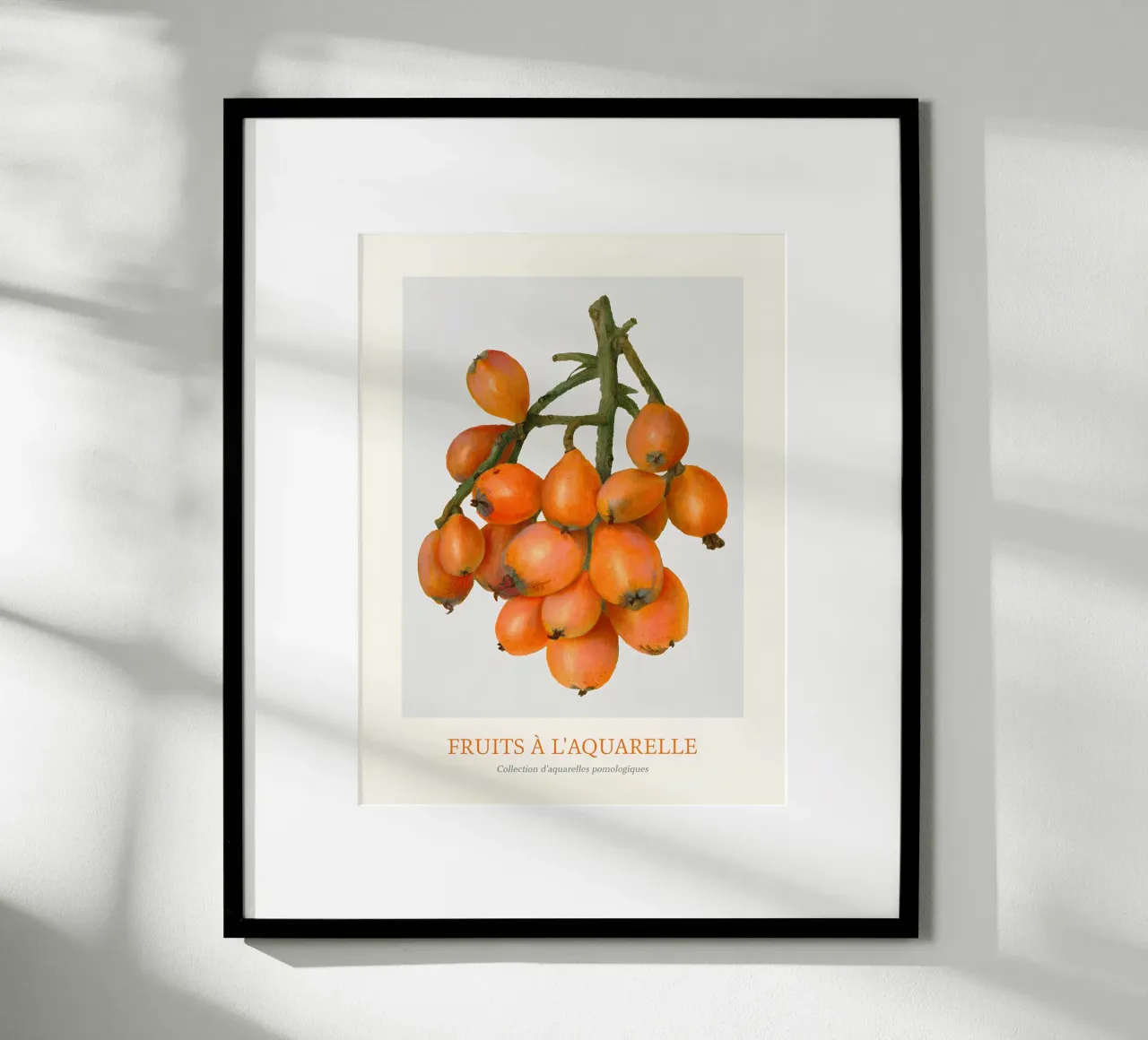 Aquarelle Fruits - Stampa botanica a grappolo di nespole poster con telaio in legno da ClubArt