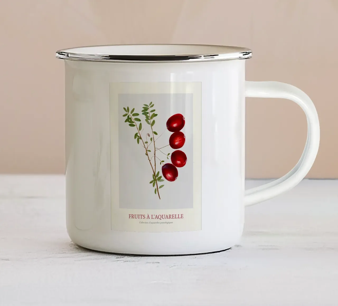 Aquarel Fruits - Cranberry Branch Botanical Print emaille mok van ClubArt