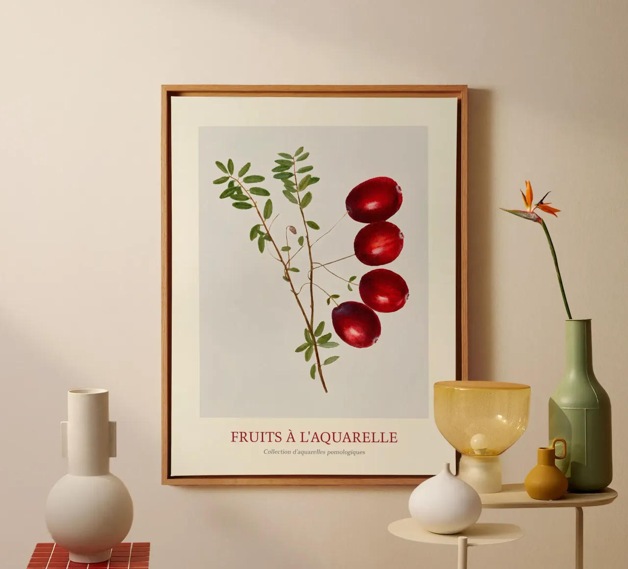 Aquarel Fruits - Cranberry Branch Botanical Print canvas met Baklijst van ClubArt