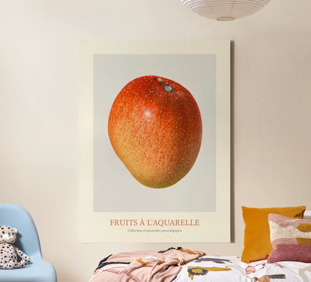 Aquarelle Fruits - Red & Yellow Mango Botanical Print canvas with Floater frame by ClubArt