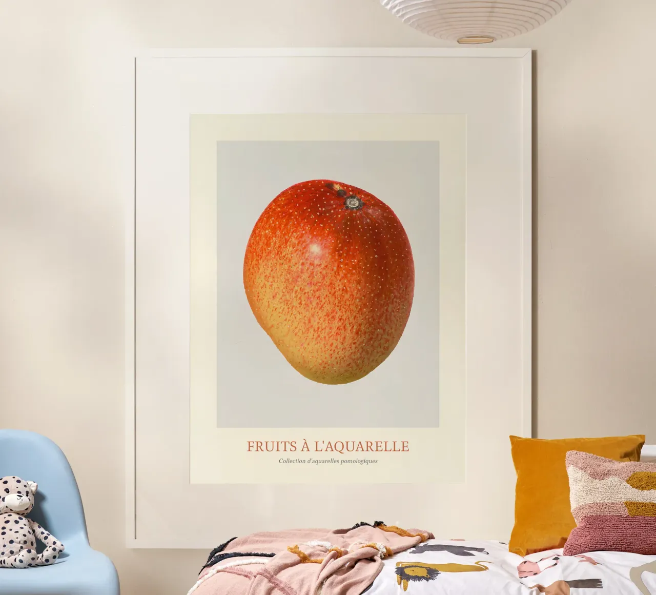 Aquarelle Fruits - Stampa botanica Mango rosso e giallo poster con telaio in plastica da ClubArt