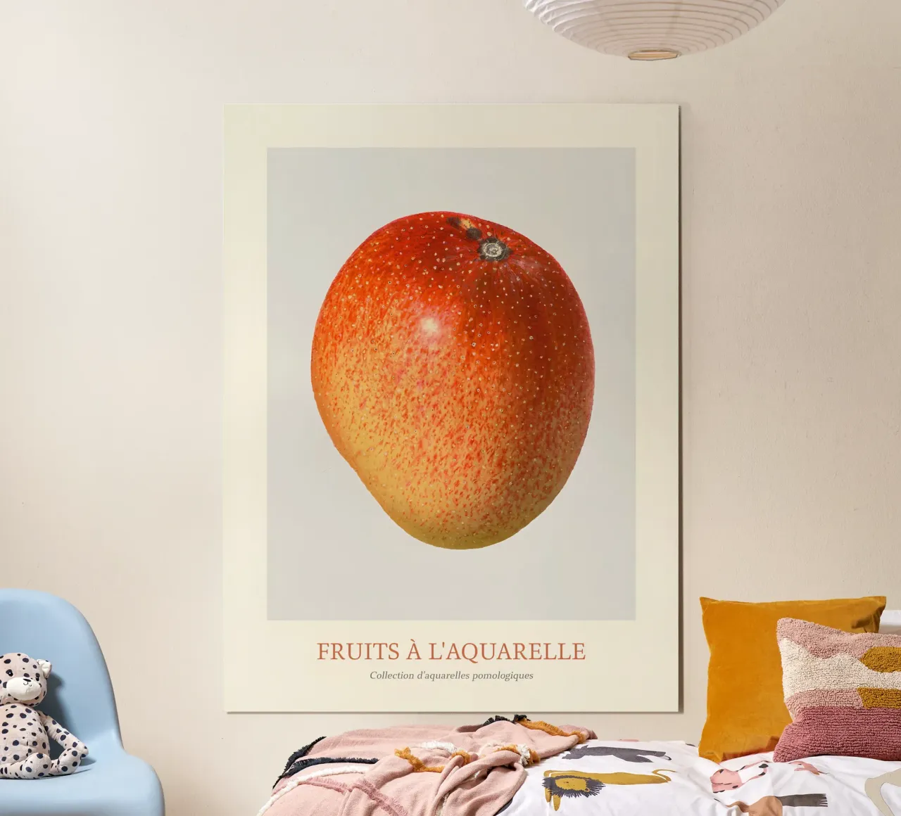 Aquarelle Fruits - Stampa botanica Mango rosso e giallo poster con telaio in plastica da ClubArt