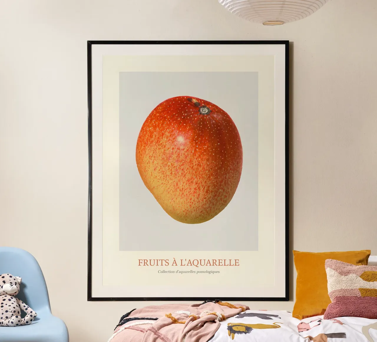 Aquarelle Fruits - Stampa botanica Mango rosso e giallo poster con telaio in plastica da ClubArt