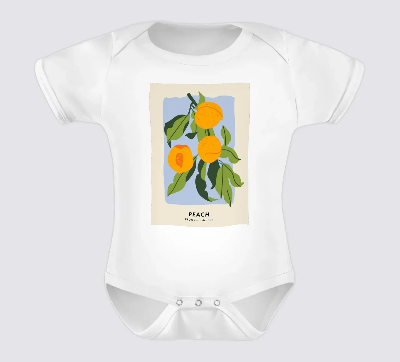 Pfirsich-Frucht-Zweig - Minimalistischer botanischer Kunstdruck Kurzarm Babybody von ClubArt