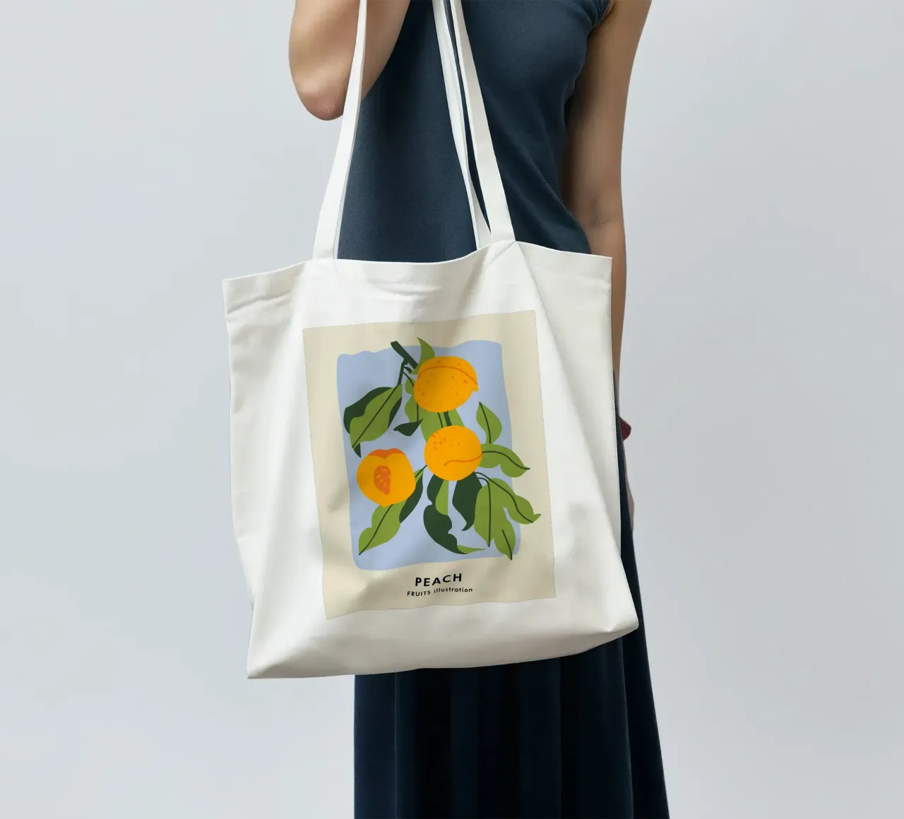 Pfirsich-Frucht-Zweig - Minimalistischer botanischer Kunstdruck Jutebeutel von ClubArt