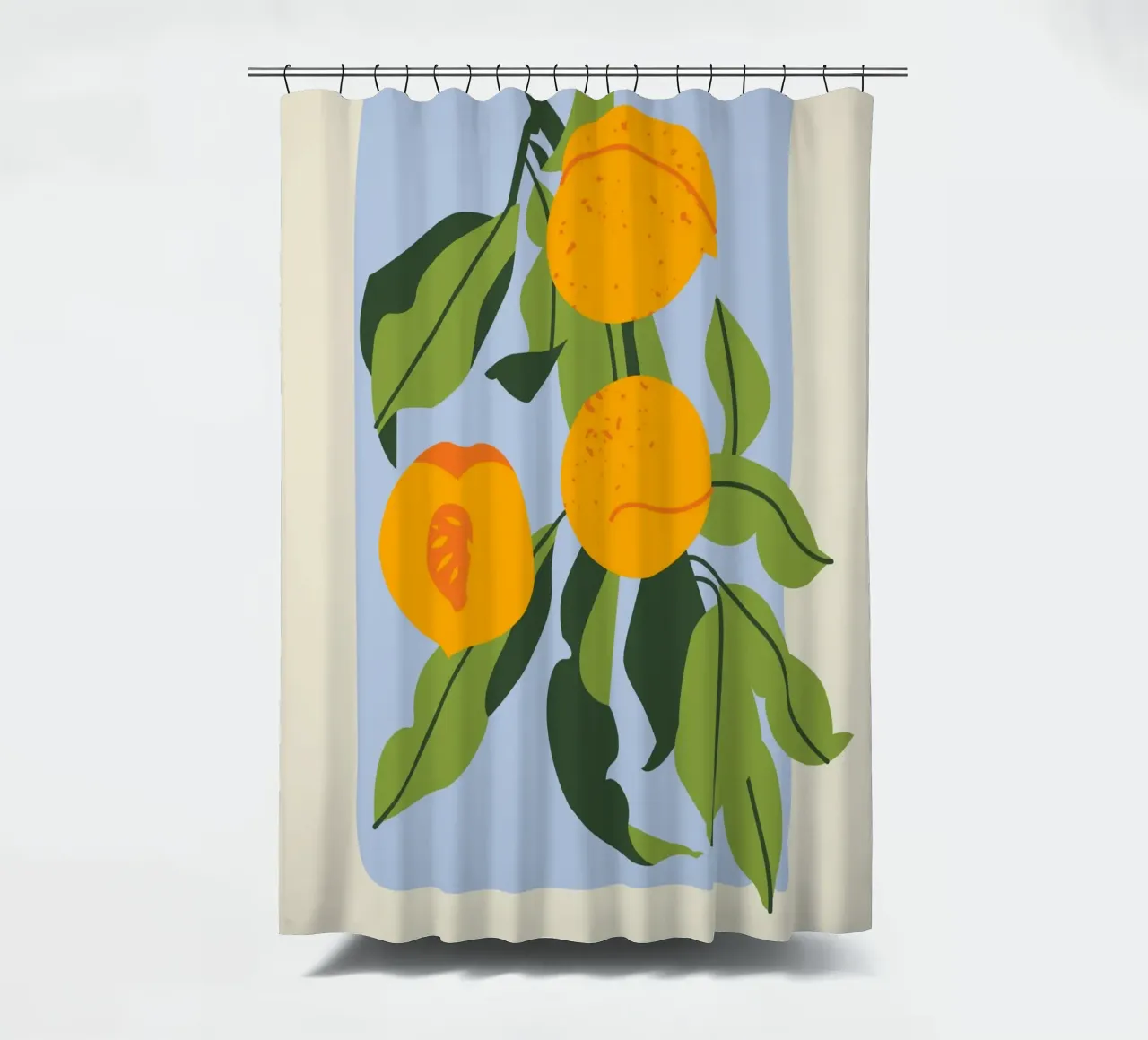 Pfirsich-Frucht-Zweig - Minimalistischer botanischer Kunstdruck Duschvorhang von ClubArt