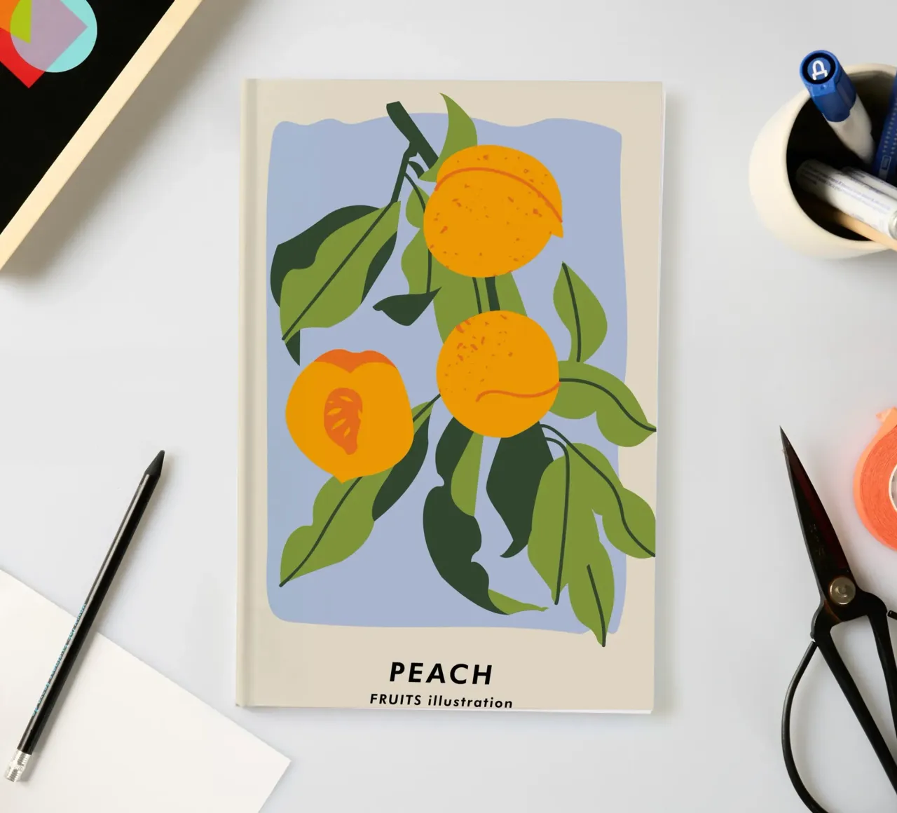 Peach Fruit Branch - Minimalist Botanical Art Print notebook by ClubArt