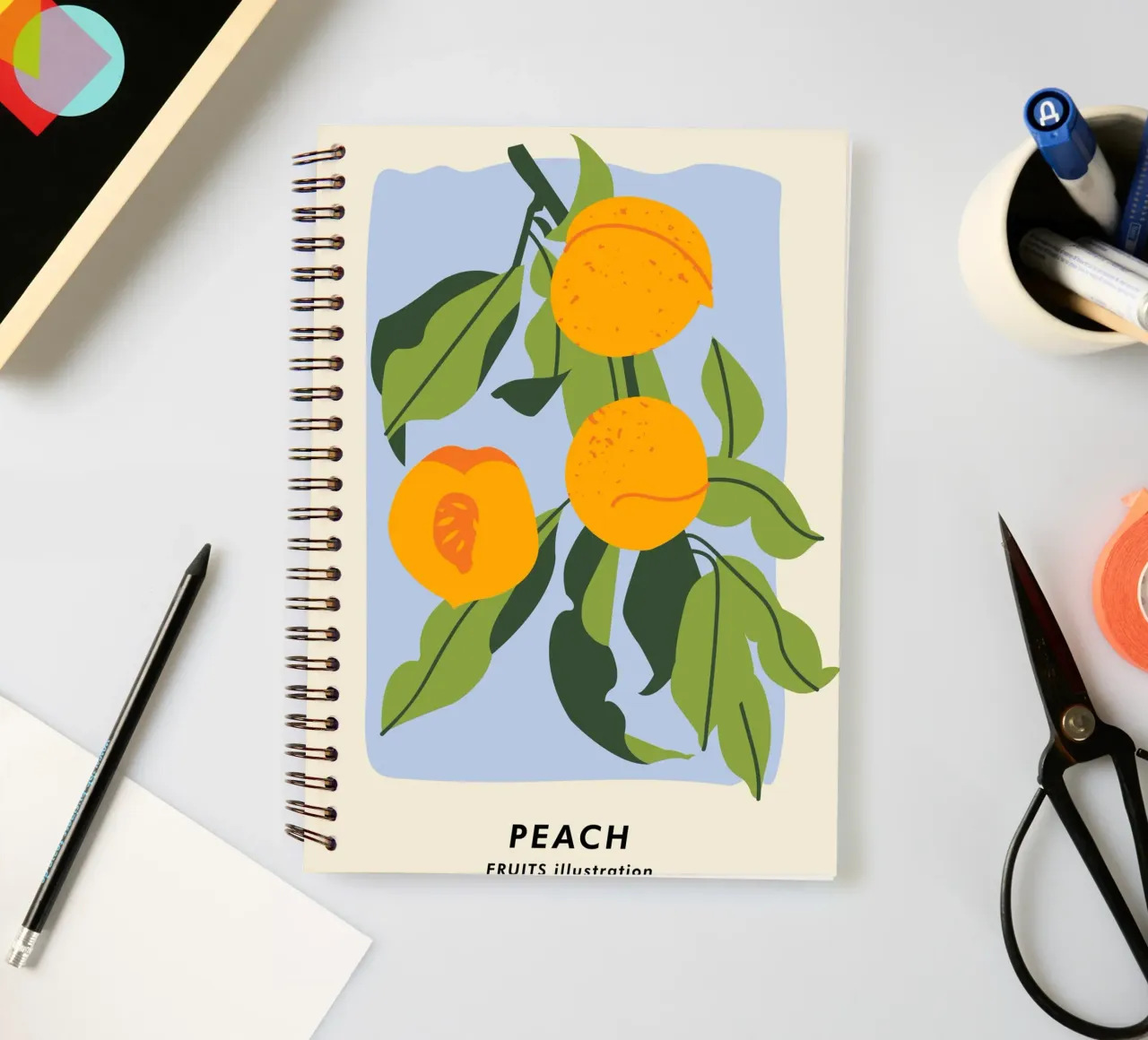 Peach Fruit Branch - Minimalist Botanical Art Print spiral notebook by ClubArt