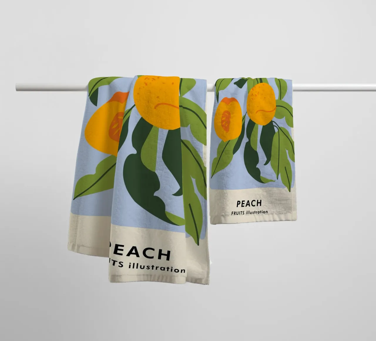 Pfirsich-Frucht-Zweig - Minimalistischer botanischer Kunstdruck Handtuch von ClubArt