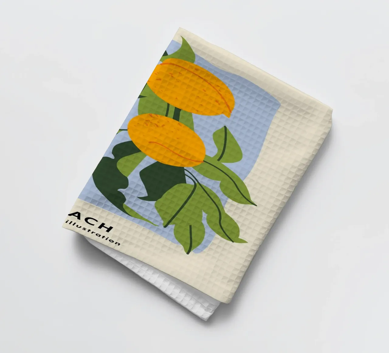 Pfirsich-Frucht-Zweig - Minimalistischer botanischer Kunstdruck Geschirrtuch von ClubArt