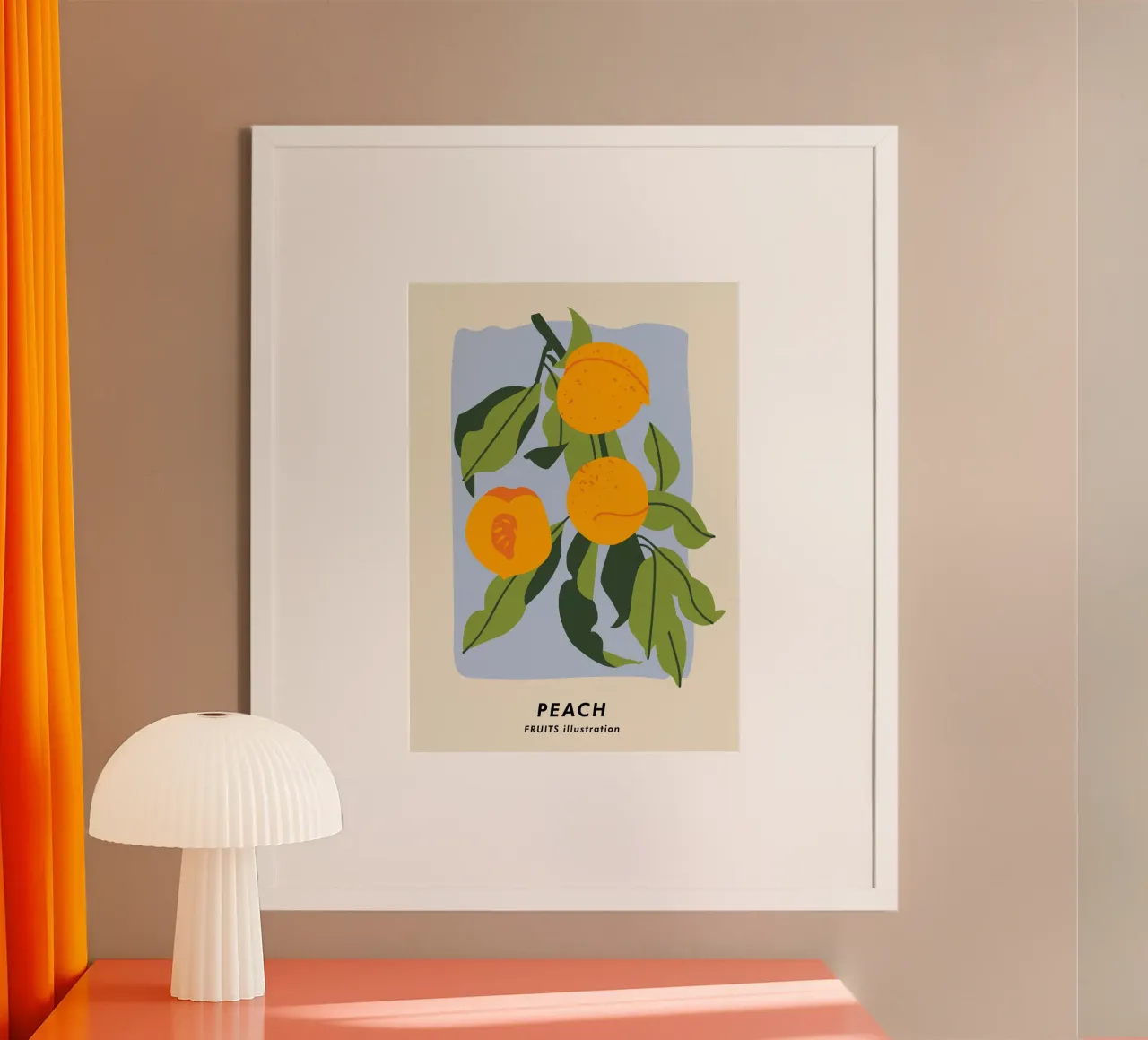 Pfirsich-Frucht-Zweig - Minimalistischer botanischer Kunstdruck Hahnemühle von ClubArt