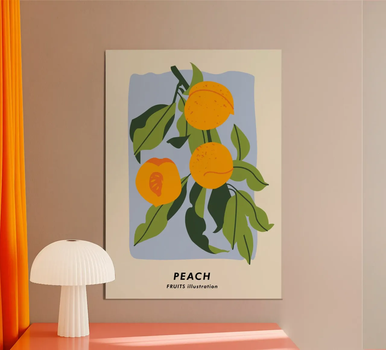 Pfirsich-Frucht-Zweig - Minimalistischer botanischer Kunstdruck Hahnemühle von ClubArt