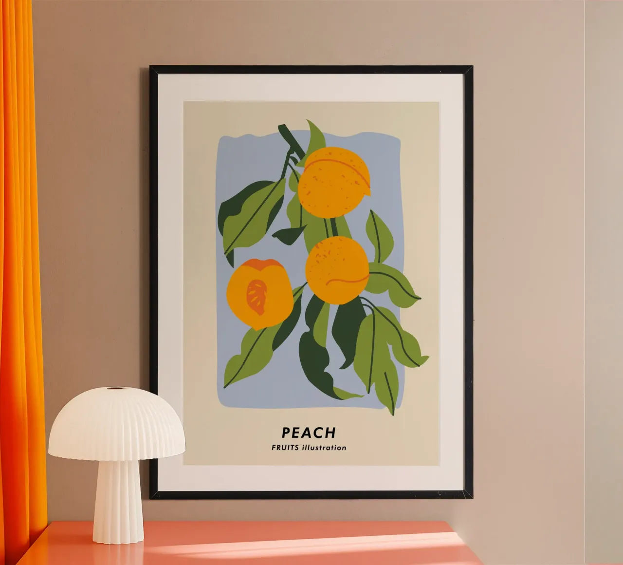 Pfirsich-Frucht-Zweig - Minimalistischer botanischer Kunstdruck Hahnemühle von ClubArt