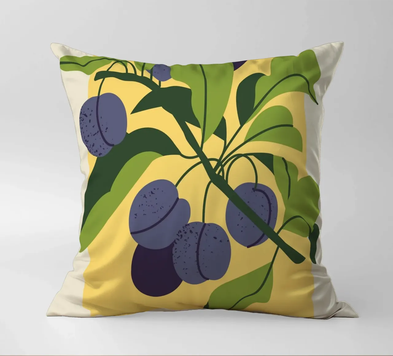 Plum Fruit Branch - Minimalist Botanical Art Print decorative cushion by ClubArt