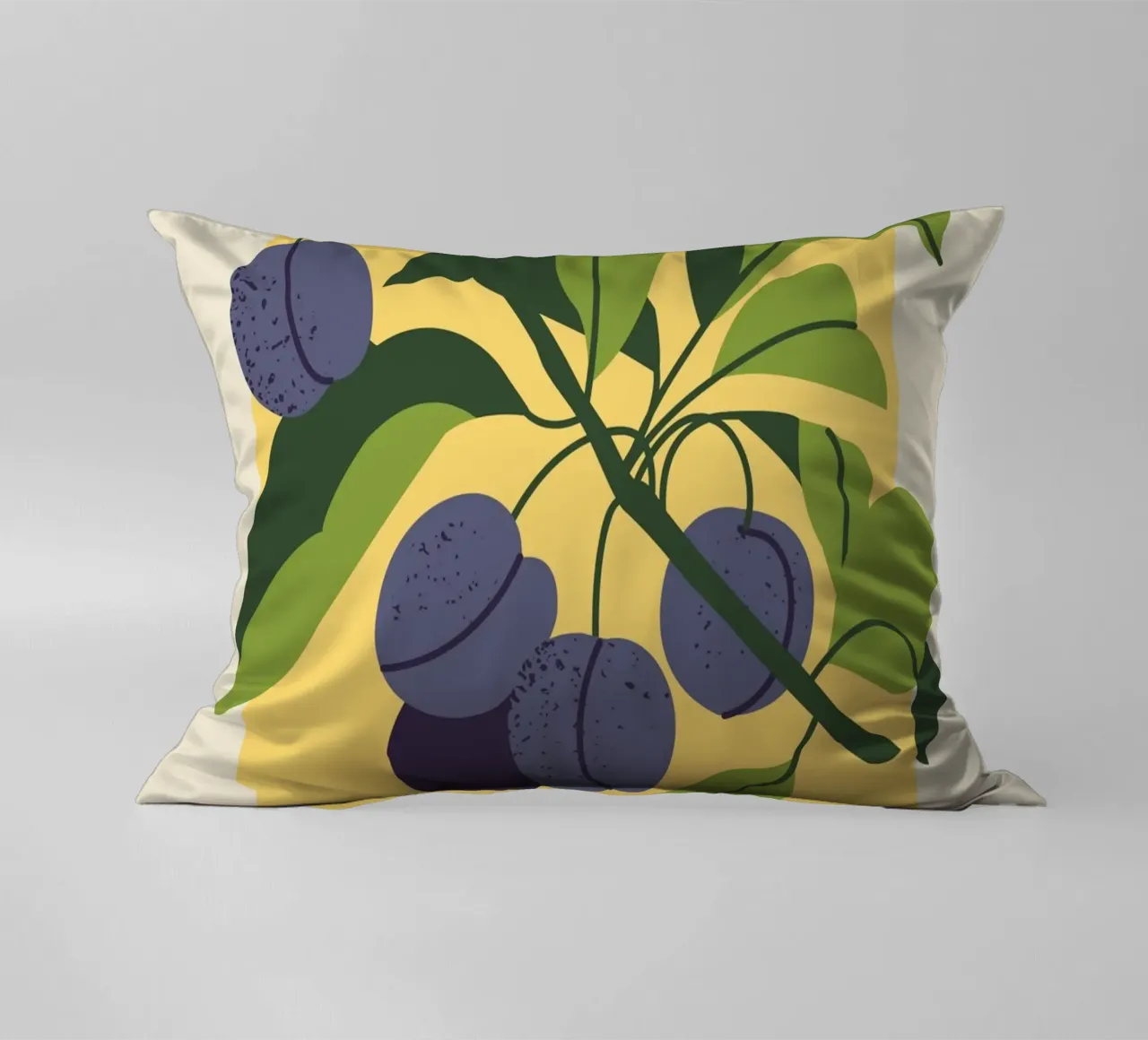 Plum Fruit Branch - Minimalist Botanical Art Print decorative cushion by ClubArt