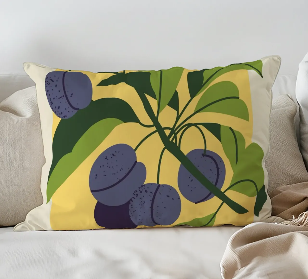 Plum Fruit Branch - Minimalist Botanical Art Print decorative cushion by ClubArt