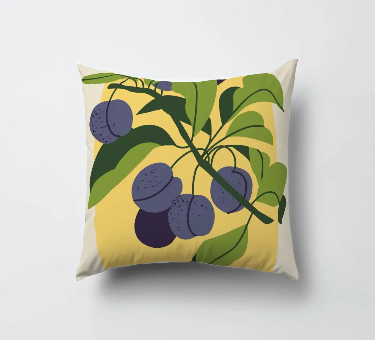 Plum Fruit Branch - Minimalist Botanical Art Print decorative cushion by ClubArt
