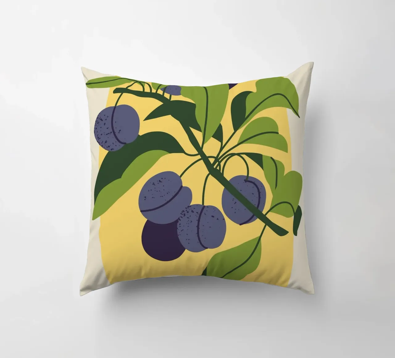Plum Fruit Branch - Minimalist Botanical Art Print decorative cushion by ClubArt