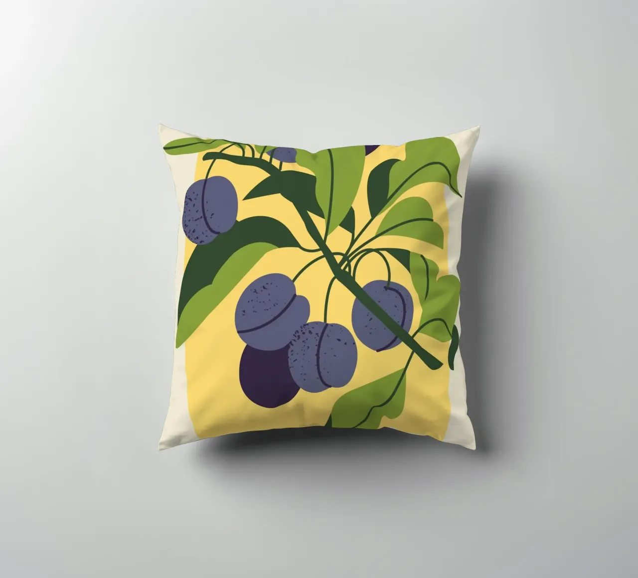 Plum Fruit Branch - Minimalist Botanical Art Print decorative cushion by ClubArt