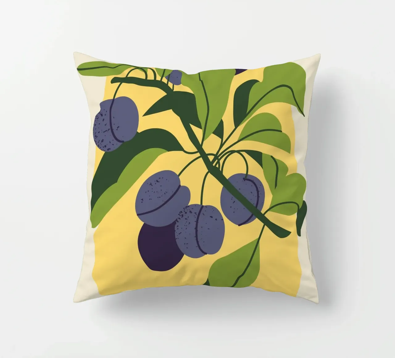 Plum Fruit Branch - Minimalist Botanical Art Print decorative cushion by ClubArt