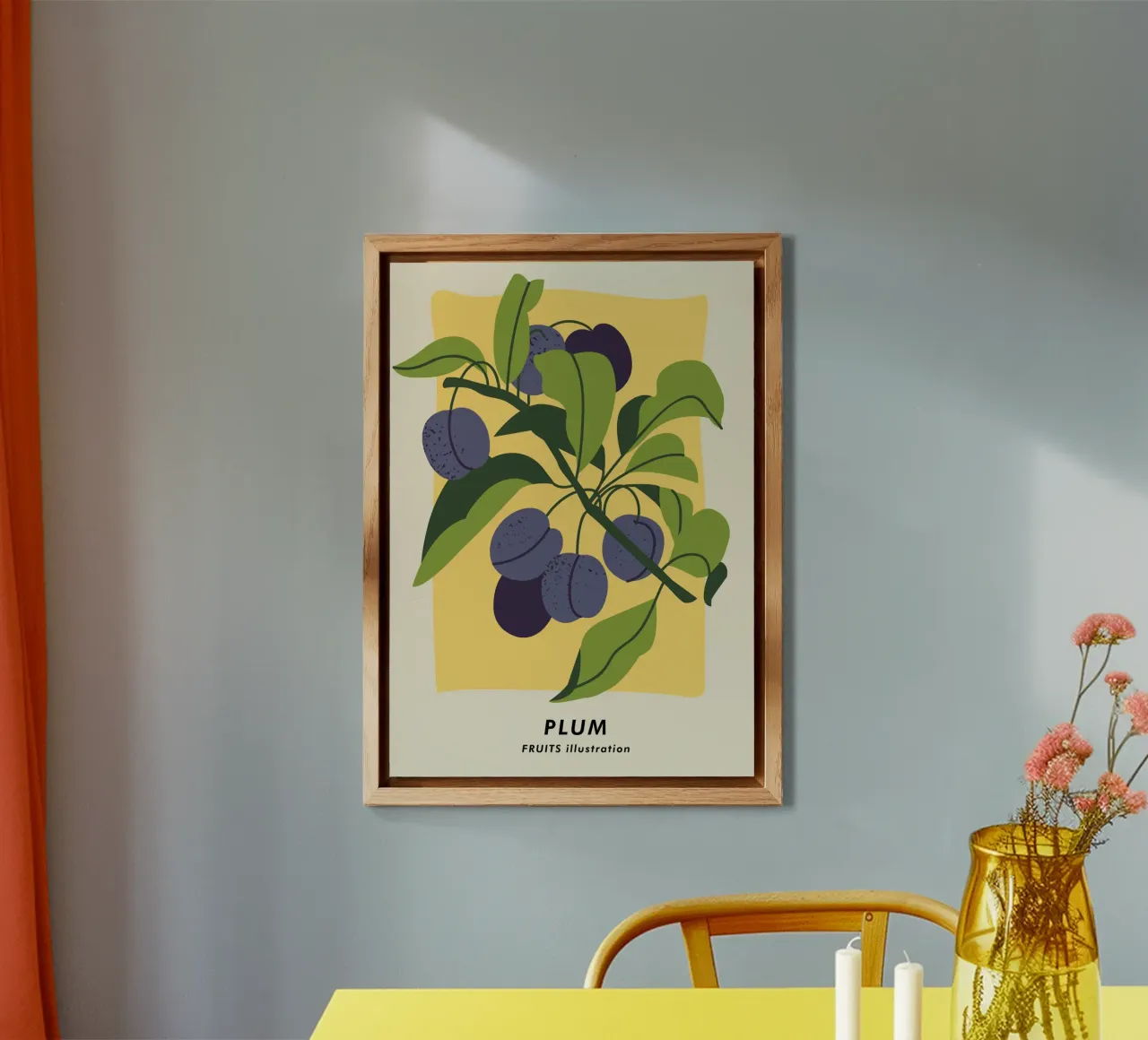 Plum Fruit Branch - Minimalist Botanical Art Print alu-dibond by ClubArt