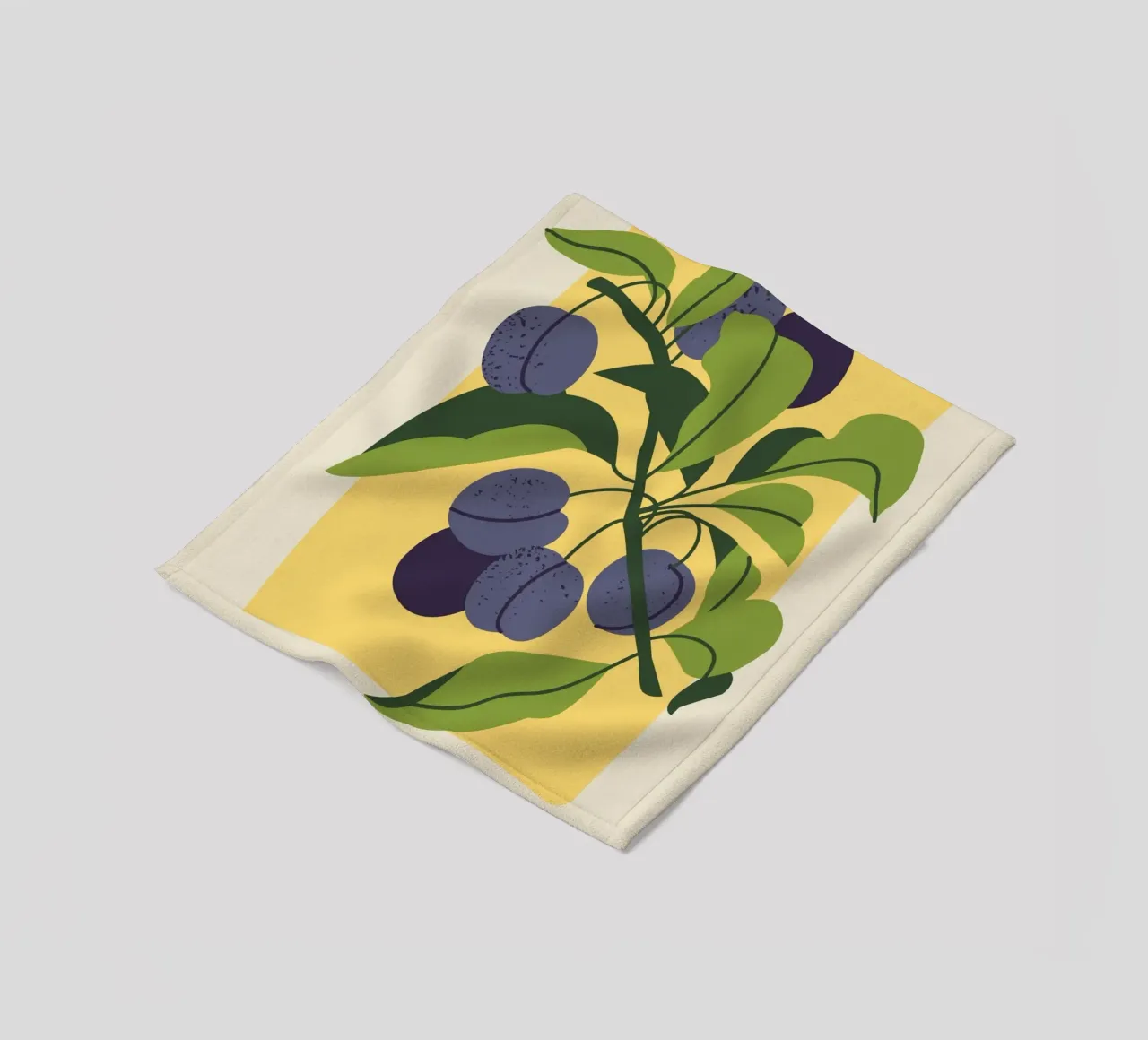 Pflaumenfrucht-Zweig - Minimalistischer botanischer Kunstdruck Fleecedecke von ClubArt