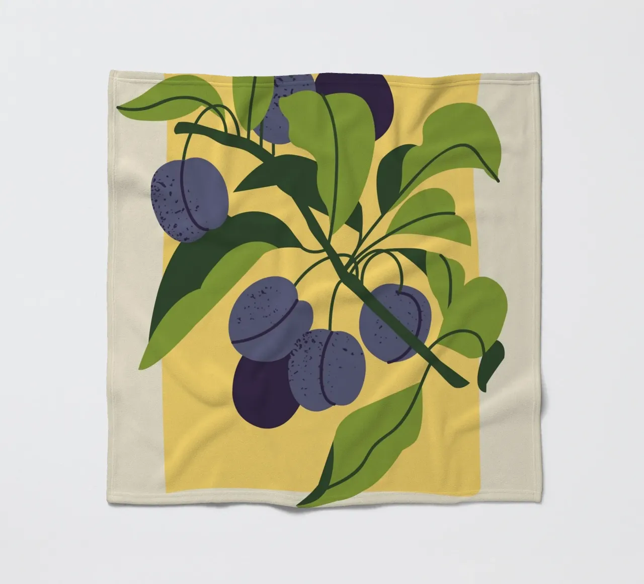 Pflaumenfrucht-Zweig - Minimalistischer botanischer Kunstdruck Fleecedecke von ClubArt