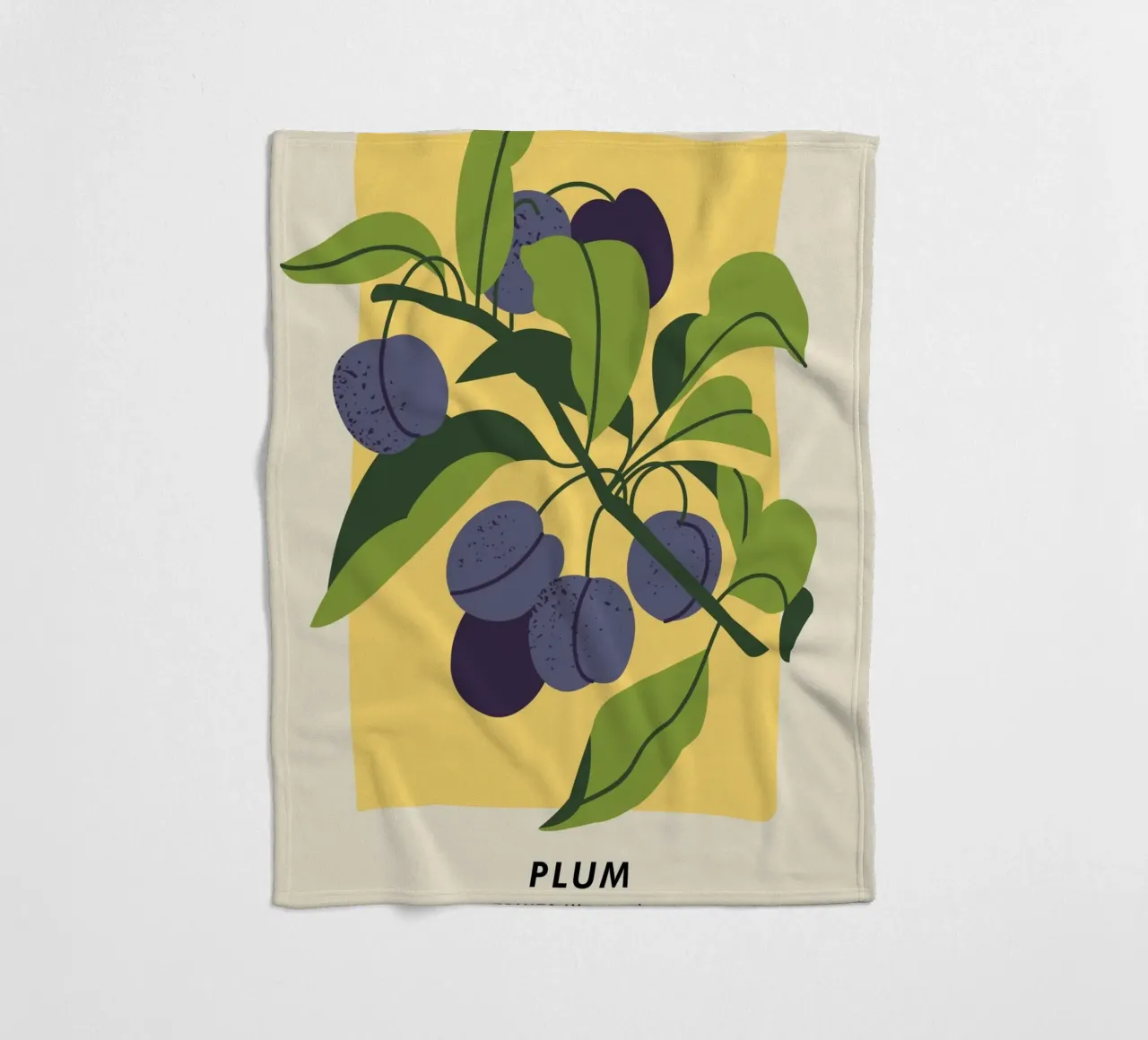 Pflaumenfrucht-Zweig - Minimalistischer botanischer Kunstdruck Fleecedecke von ClubArt