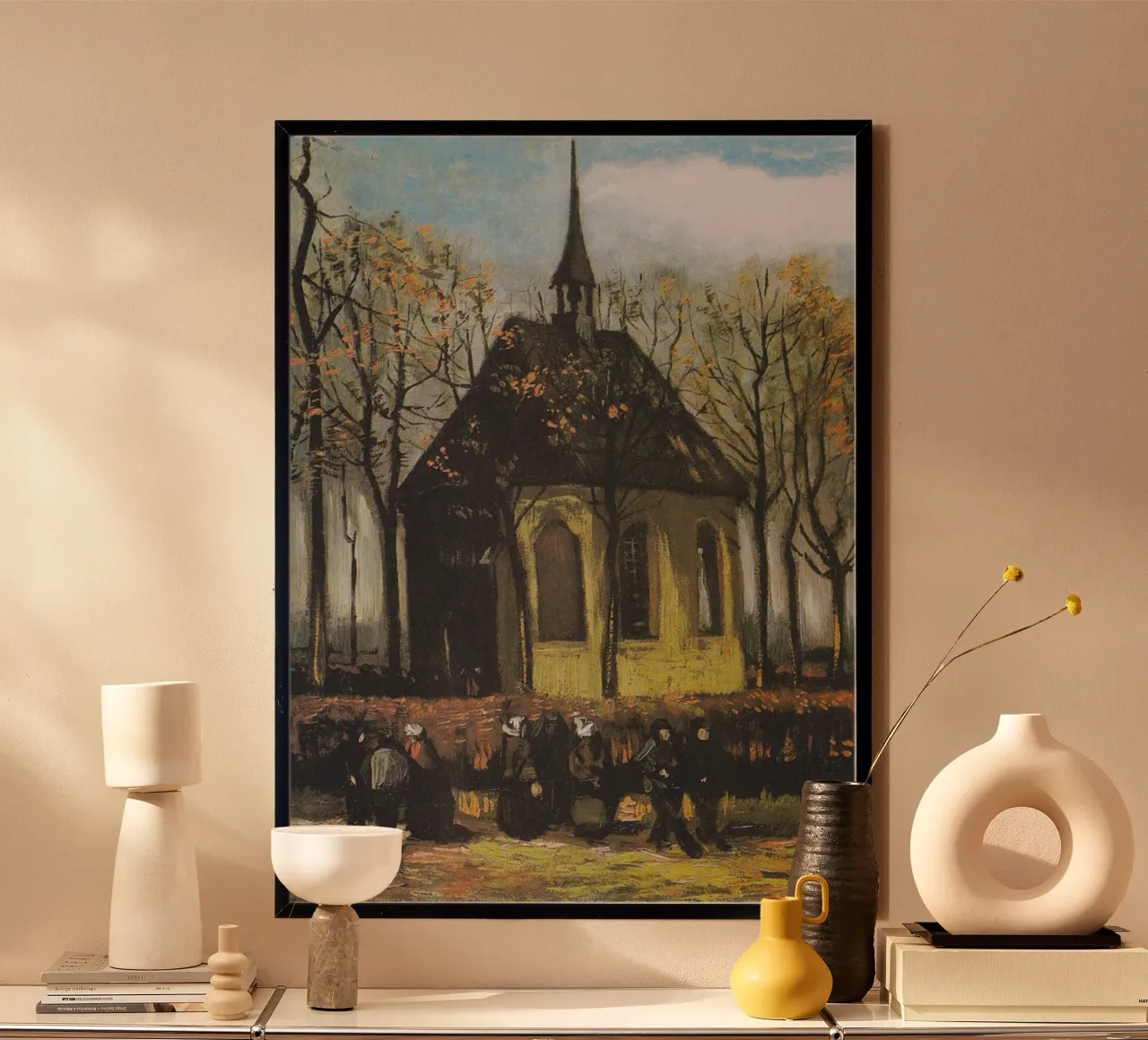 Campanile della chiesa comunitaria poster con telaio in legno da cloud shop