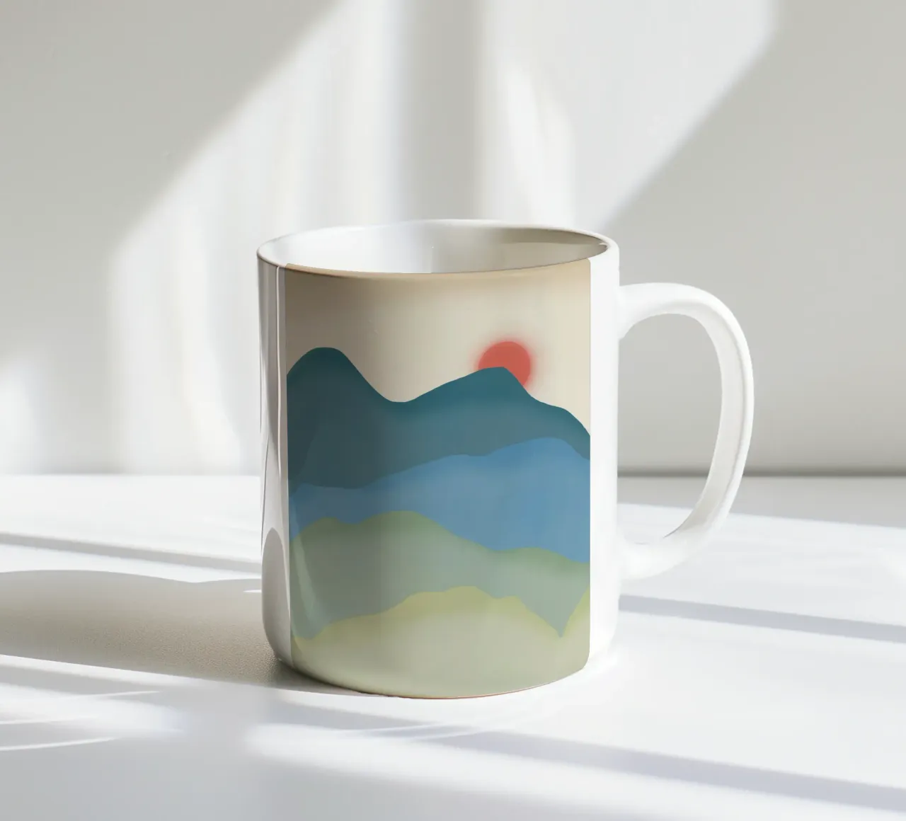 Montagna minimal blu e verde tazza in ceramica da Little Dean