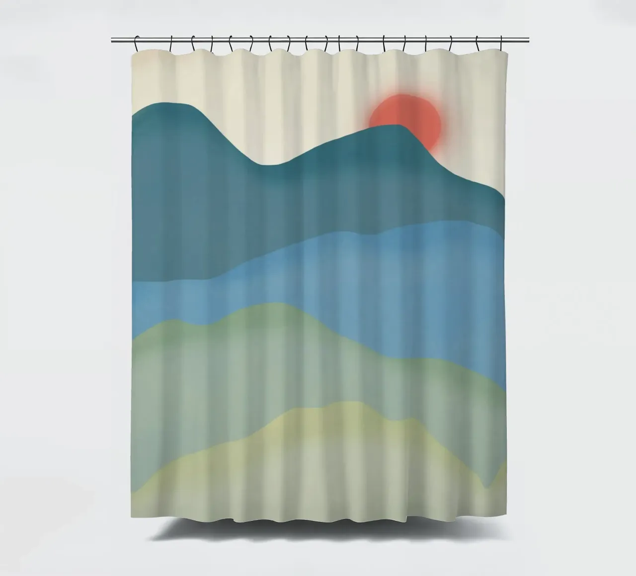 Montagna minimal blu e verde tenda da doccia da Little Dean