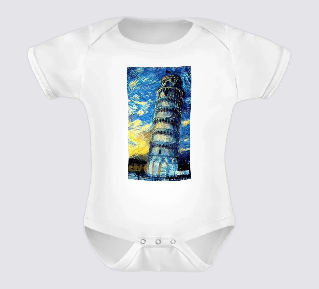 torre pendente di pisa in una notte stellata body neonato maniche corte da Piper Shop Oke